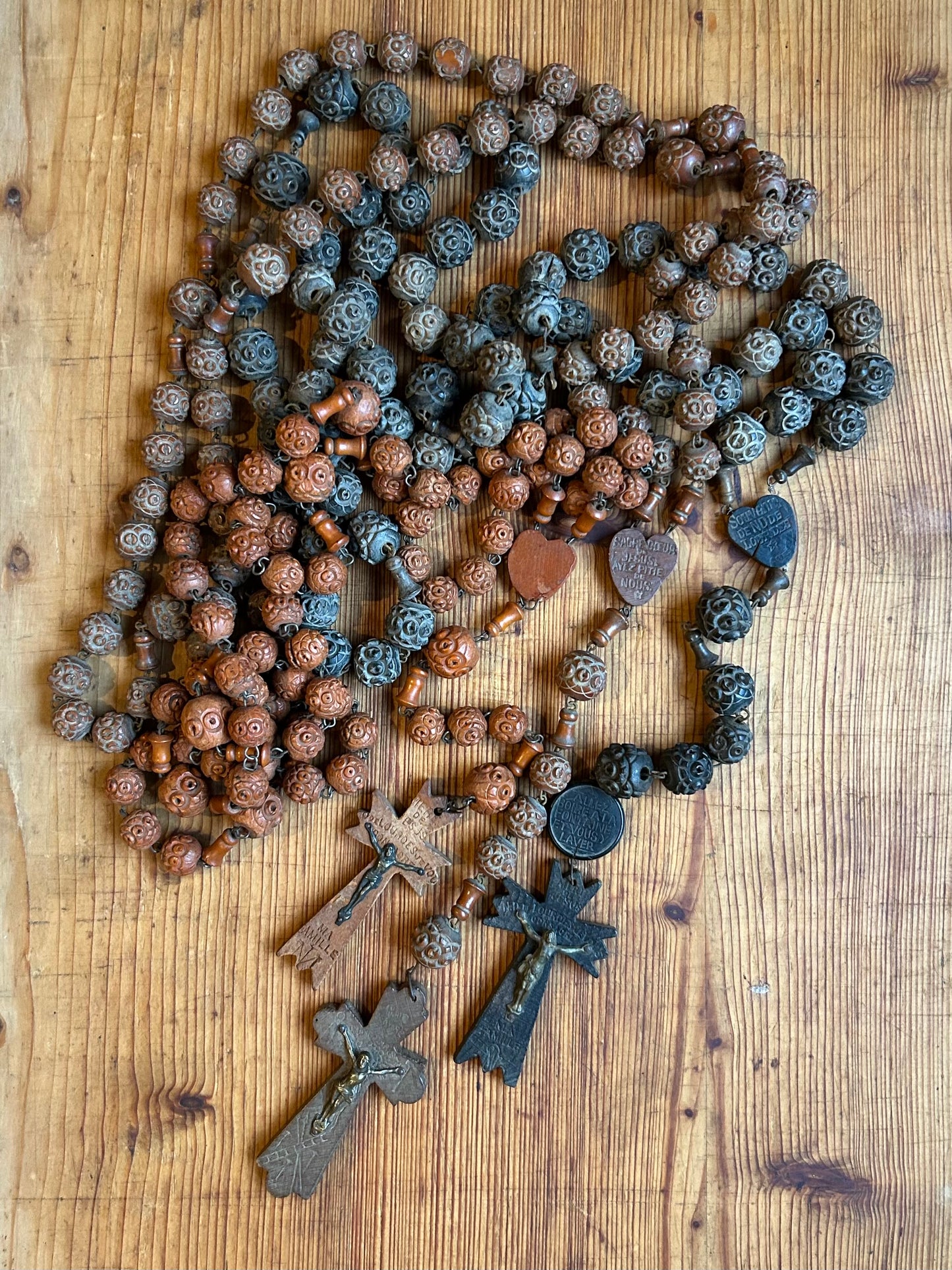 Paris - 41” Carved Large Wood Bead French Rosary