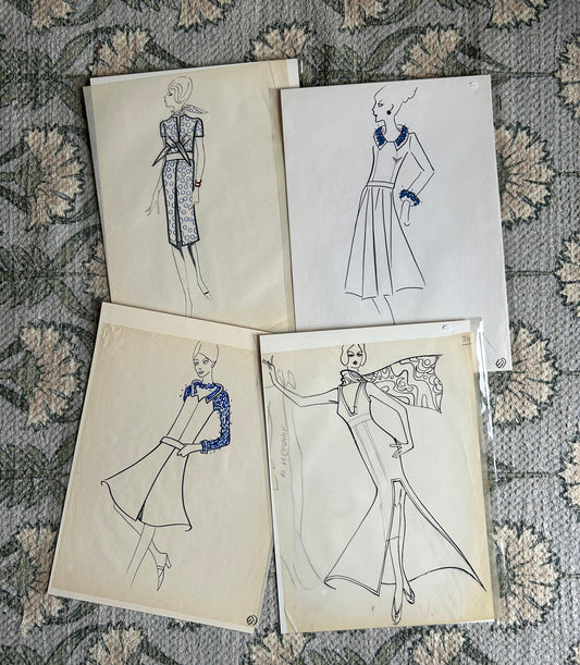 Paris - 8” x 10.5” Vintage Fashion Sketches