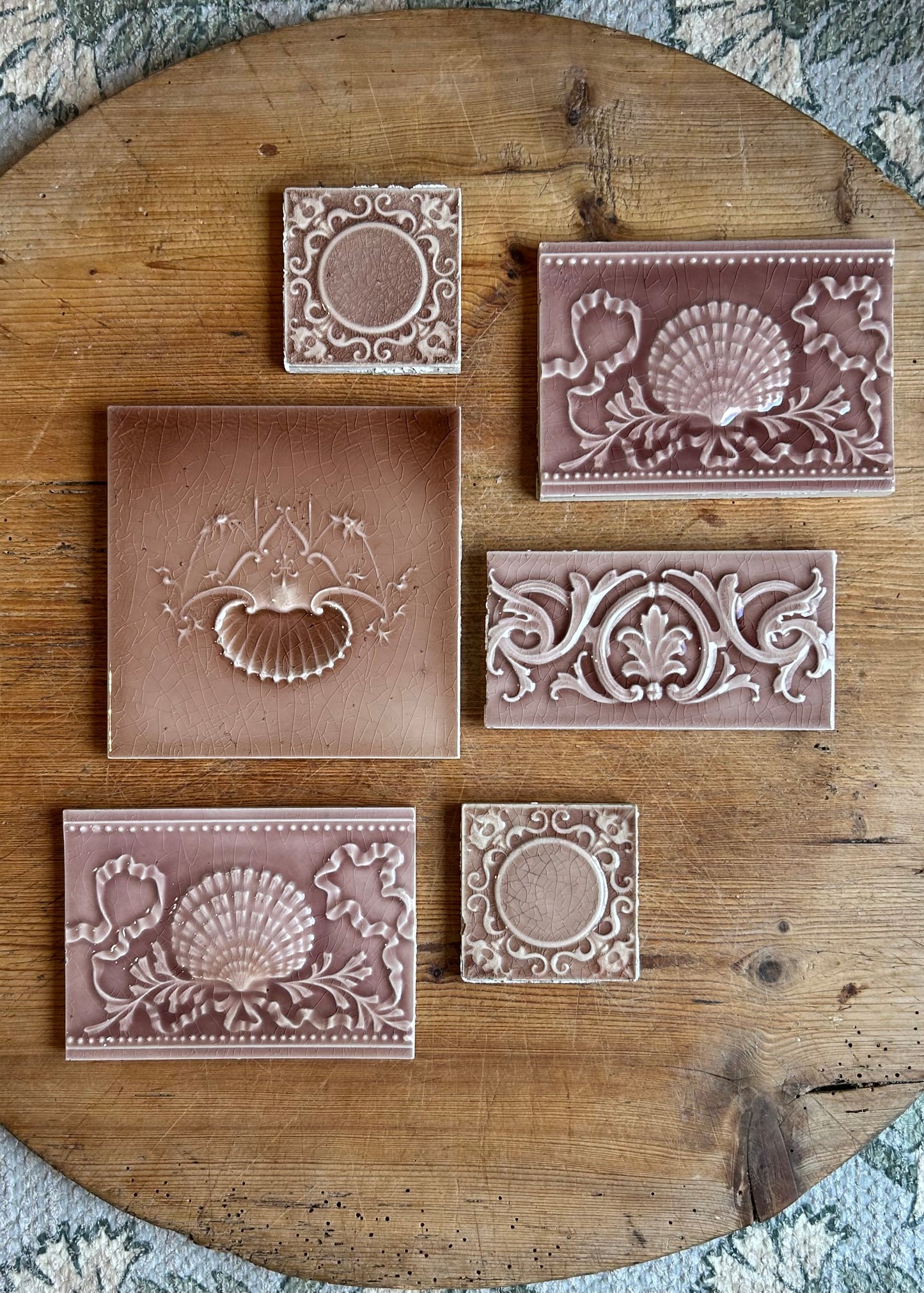 1890-1900 Antique Victorian Mauve Relief Tiles