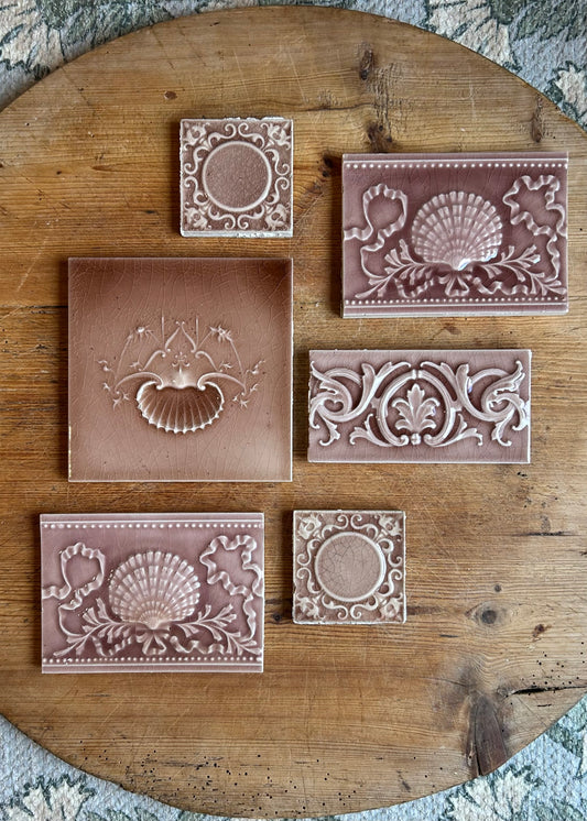 1890-1900 Antique Victorian Mauve Relief Tiles