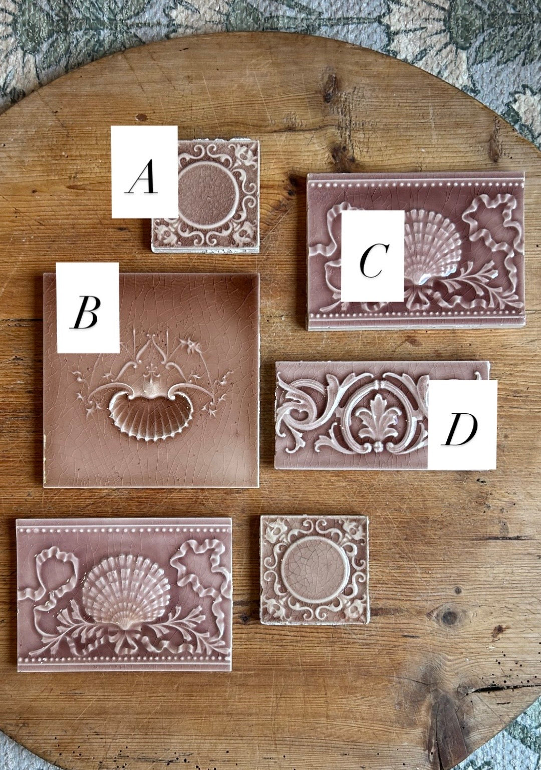 1890-1900 Antique Victorian Mauve Relief Tiles