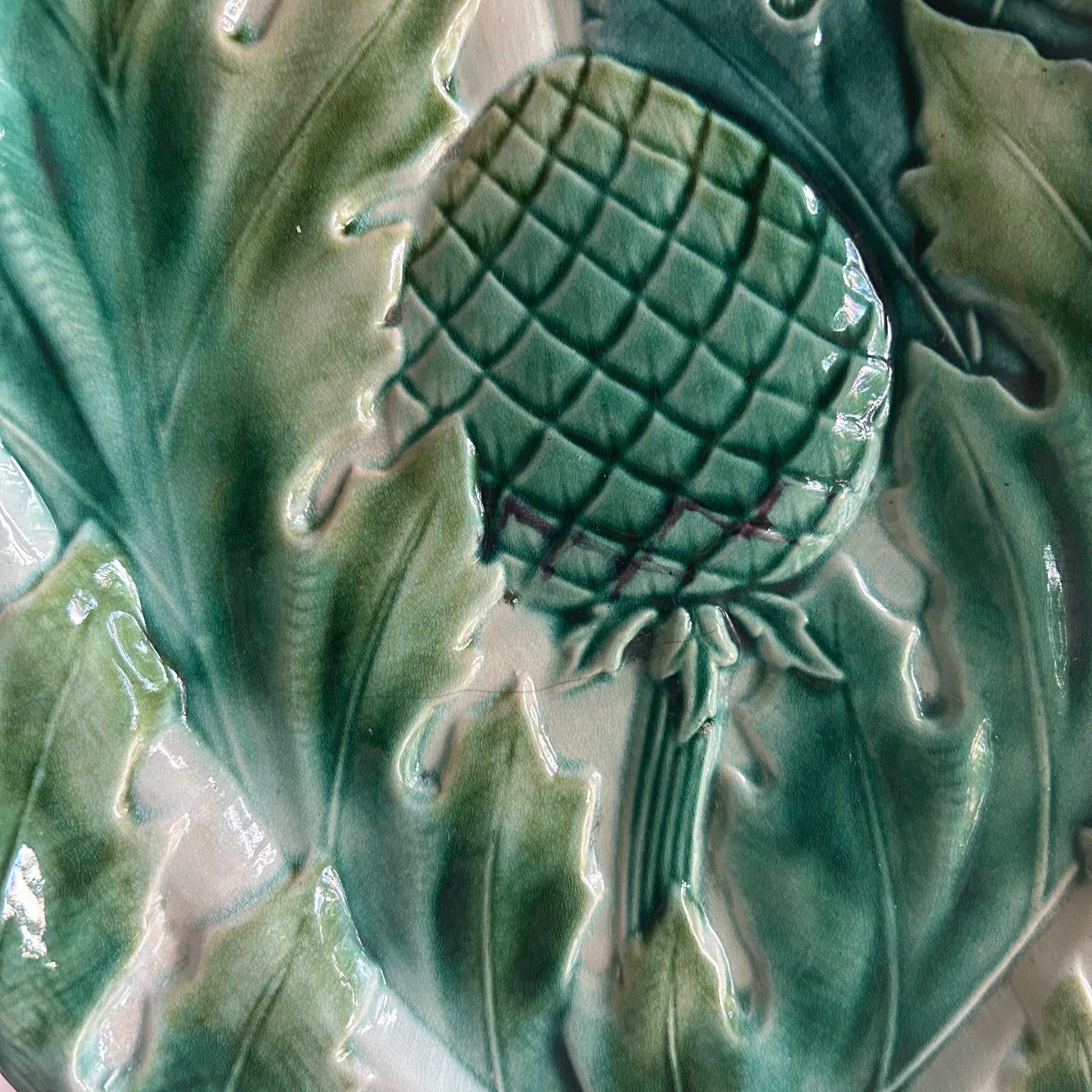 14” 19th Century French Majolica Asparagus & Artichoke Serving Platter