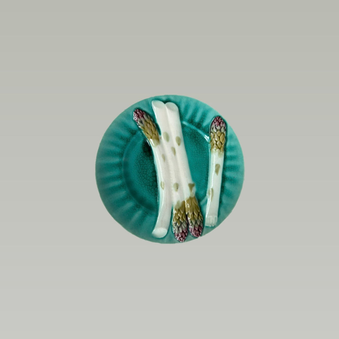 8.5” French Majolica Asparagus Plate Keller & Guerin Luneville, circa 1890