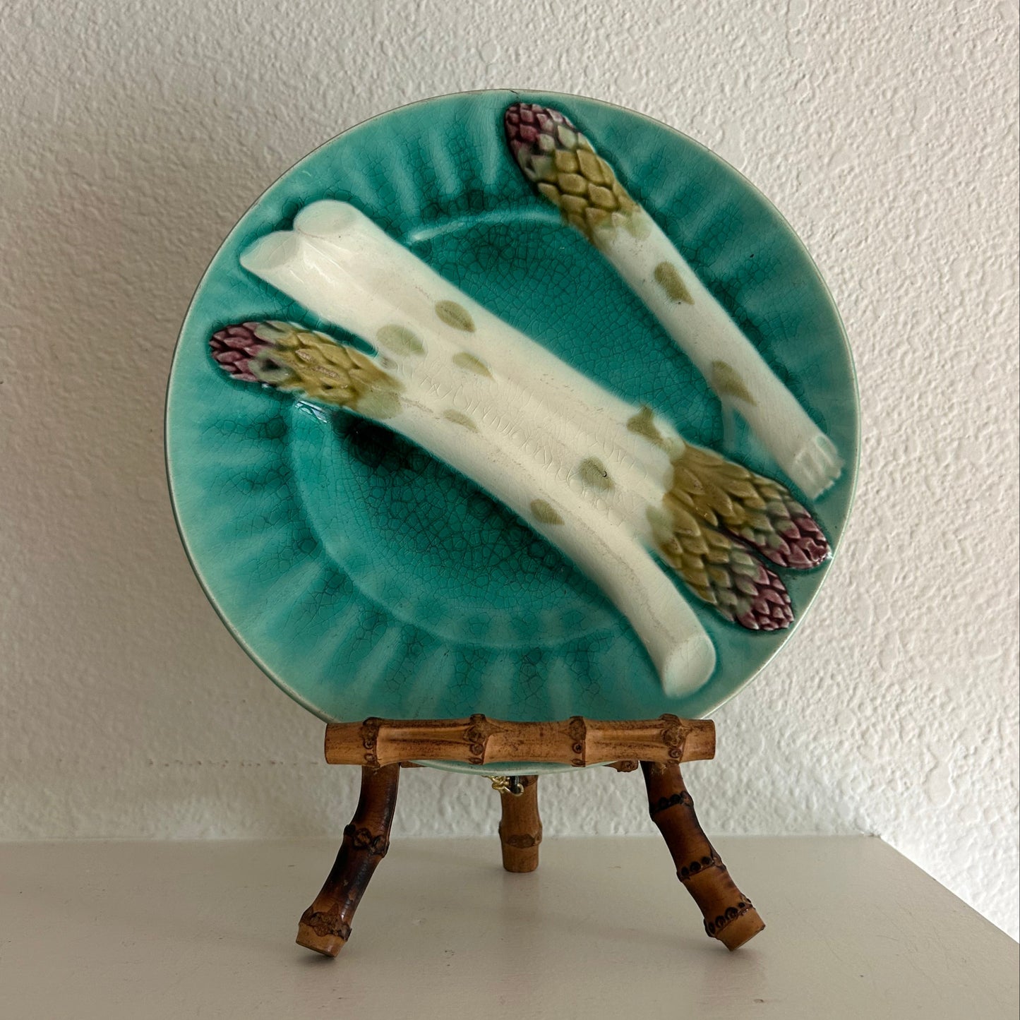 8.5” French Majolica Asparagus Plate Keller & Guerin Luneville, circa 1890