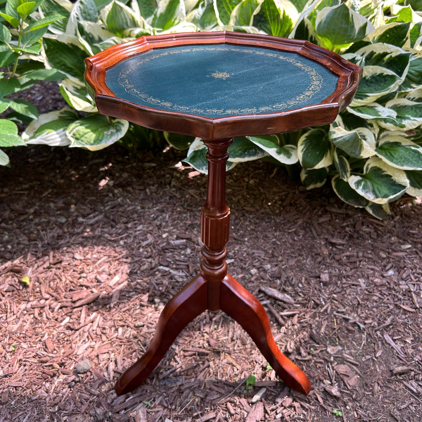 13” x 20”H Vintage Bombay Co. Mahogany and Leather Top Side Table
