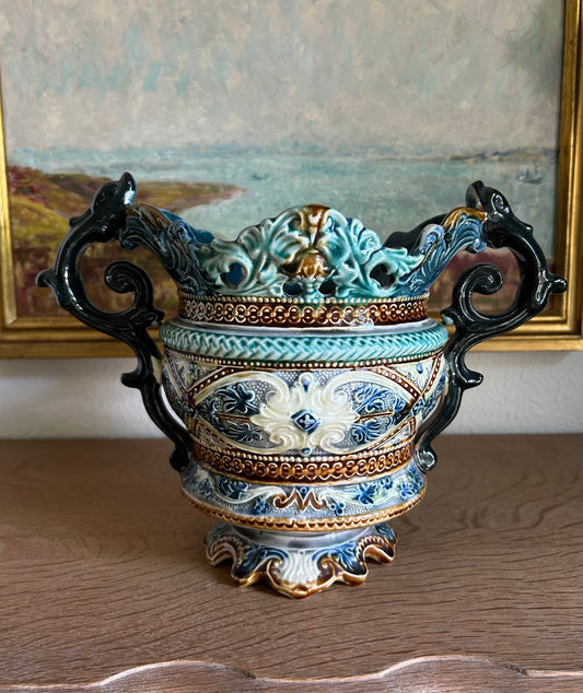 Paris - 13” x 8” x 9.5” Antique French Majolica Jardinière
