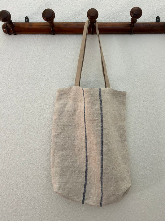 Provence - 18”W x 20” Italian Handmade Linen Bag Blue Stripe
