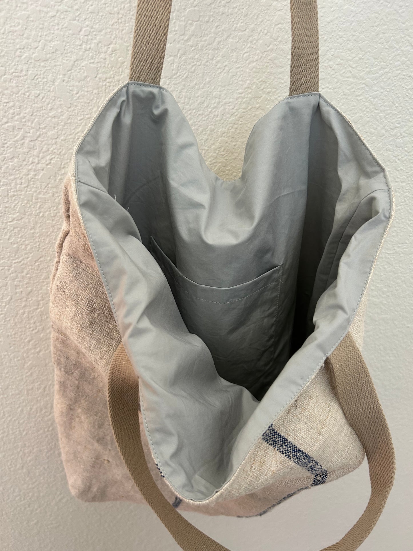 Provence - 18”W x 20” Italian Handmade Linen Bag Blue Stripe