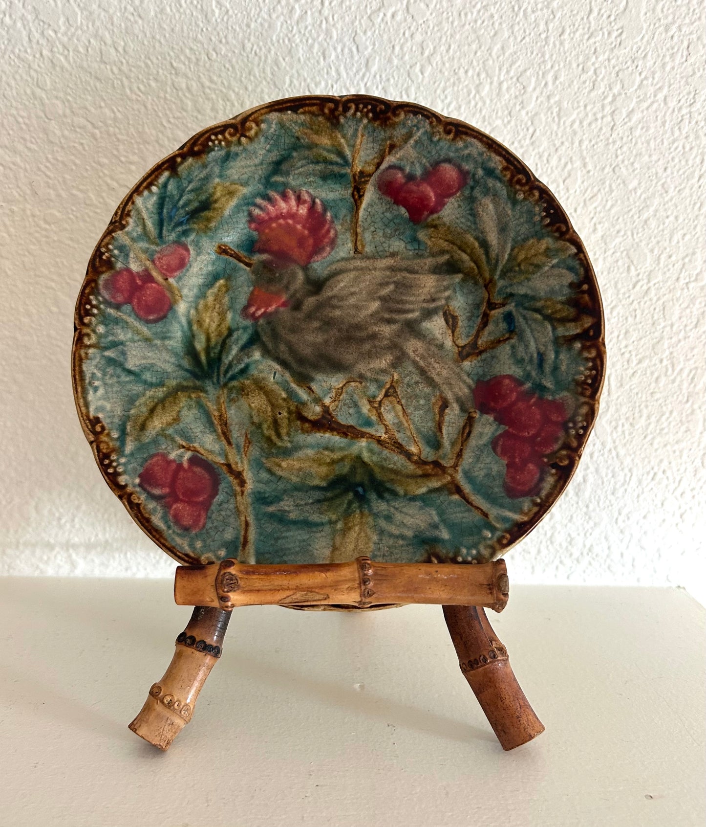 Paris - 1880 Antique Majolica Plate by Mouzin-Lecat, Wasmuel, Belgium