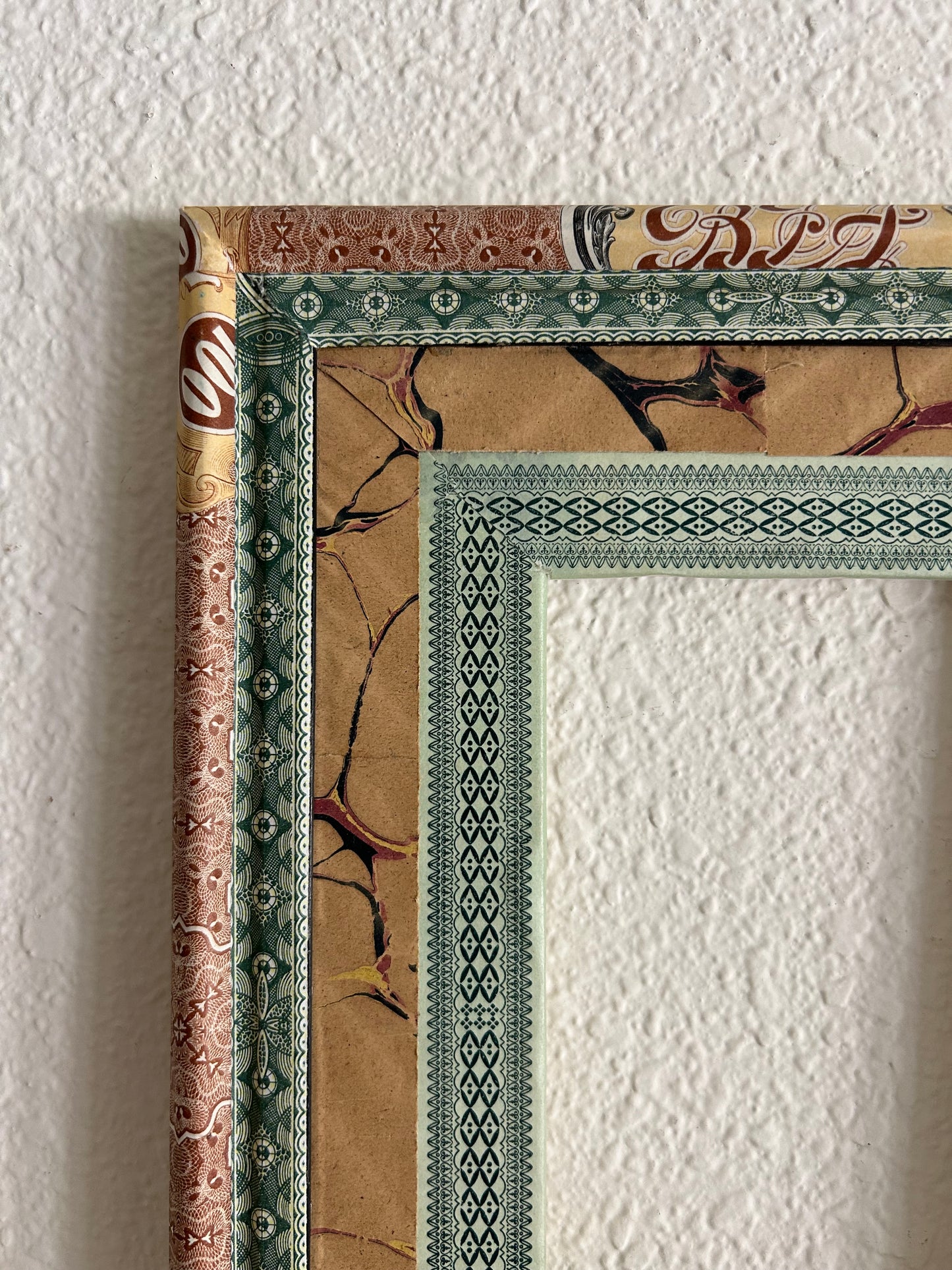 8.5” x 11” opening 3.25” x 6” Handmade French Decoupage Frame – Antique Bank Paper – Provence