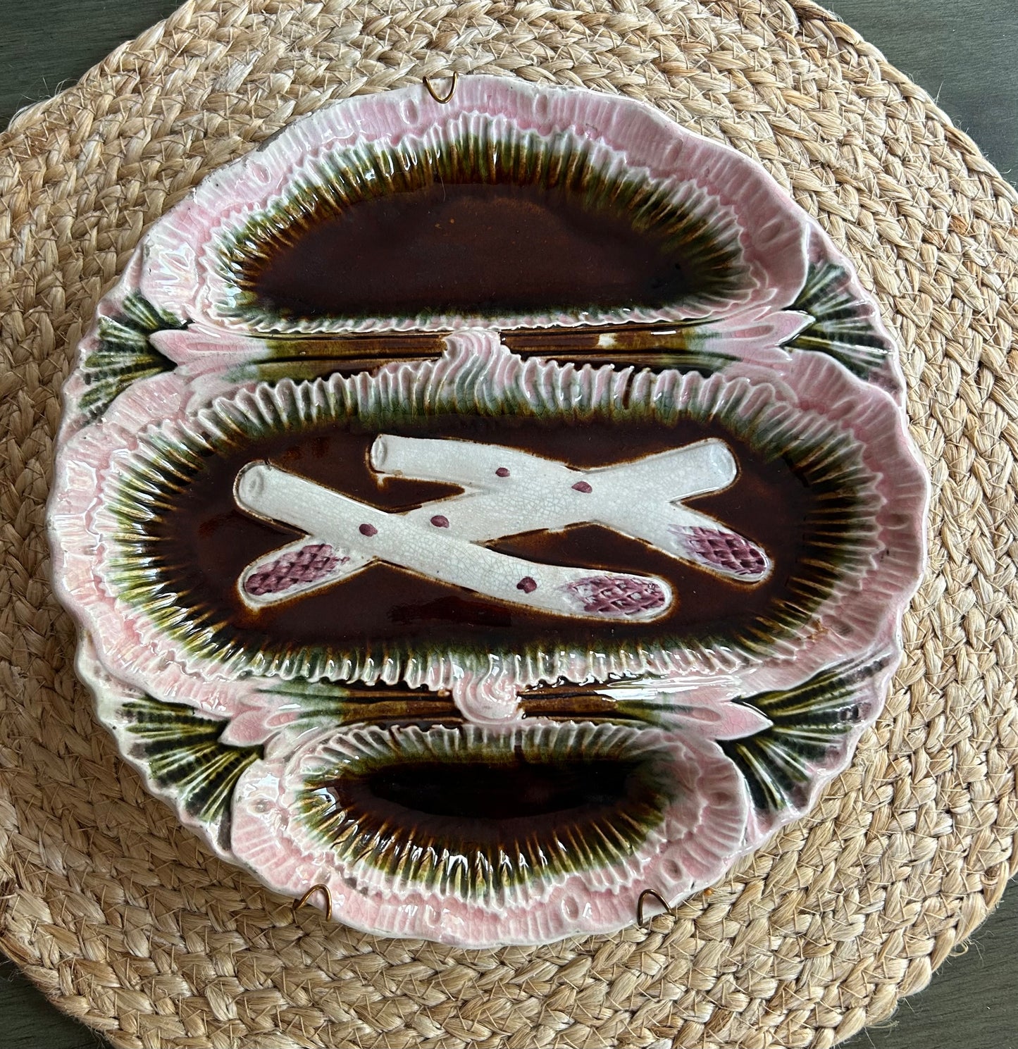 Provence - 1880 10” Vintage Orchies French Majolica Asparagus Platter