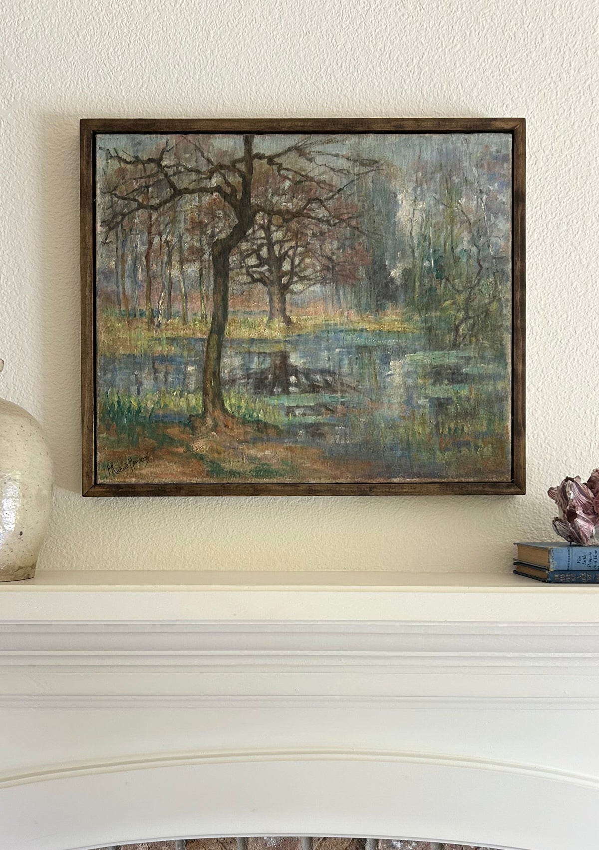 Paris - 18” x 21” Fairytale Pond Antique Oil on Canvas