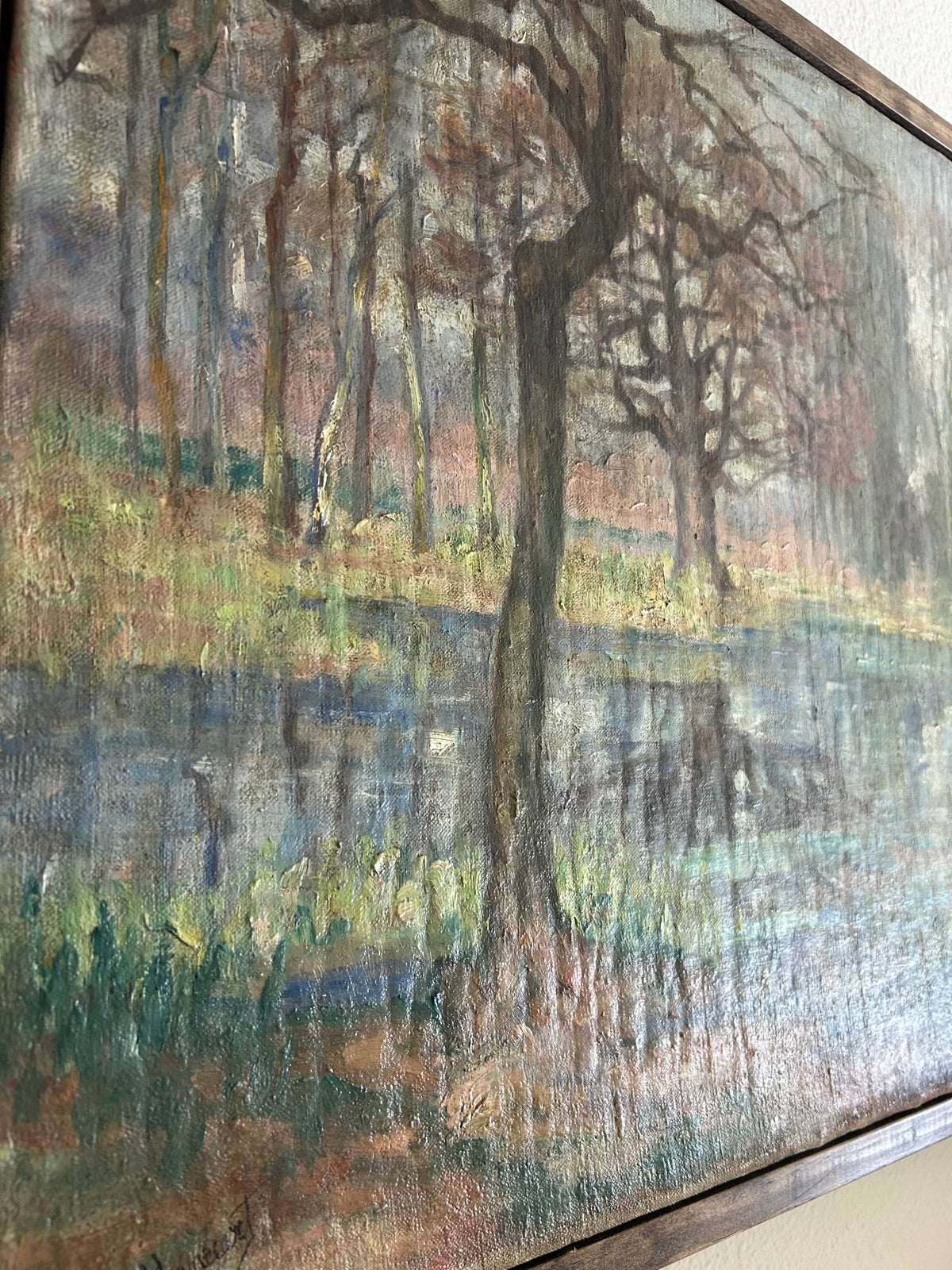 Paris - 18” x 21” Fairytale Pond Antique Oil on Canvas