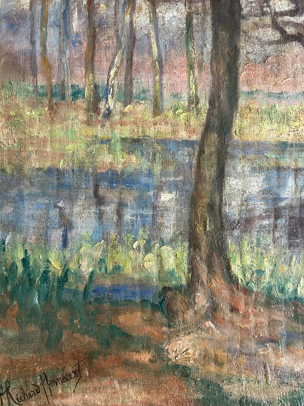 Paris - 18” x 21” Fairytale Pond Antique Oil on Canvas