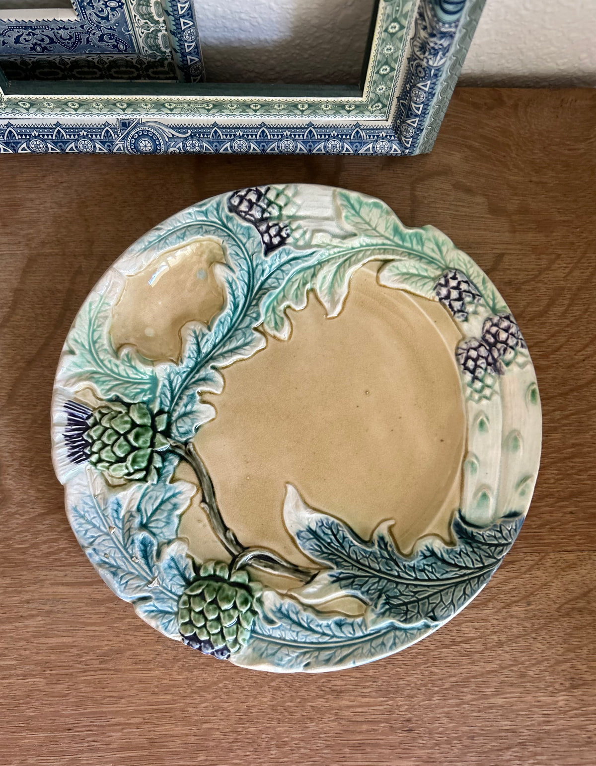 Paris - 9.5”  Antique 1880 French Majolica Artichoke Plate