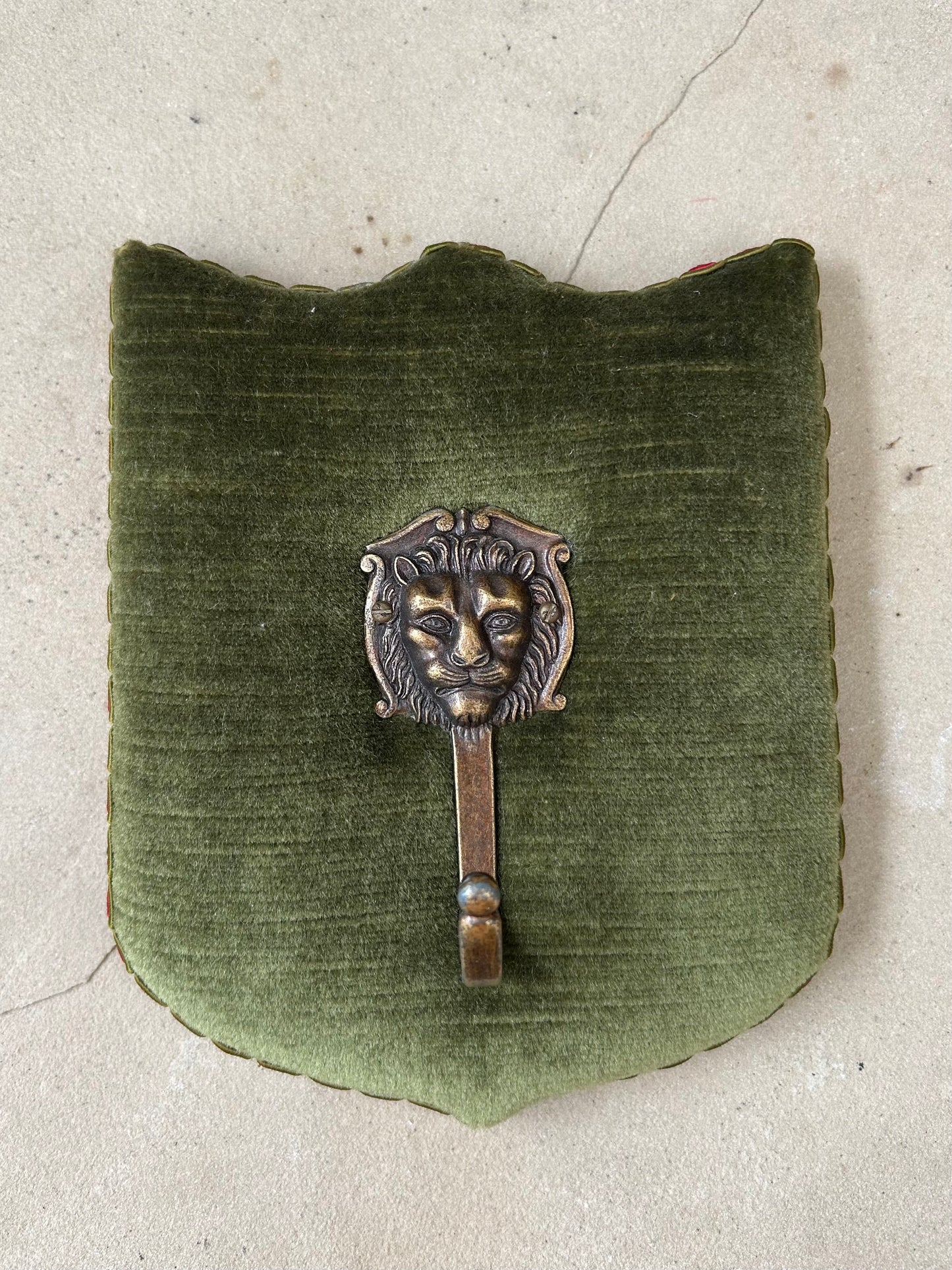Paris - 5.5” x 7” Vintage Brass Lion Hook, mounted on velvet