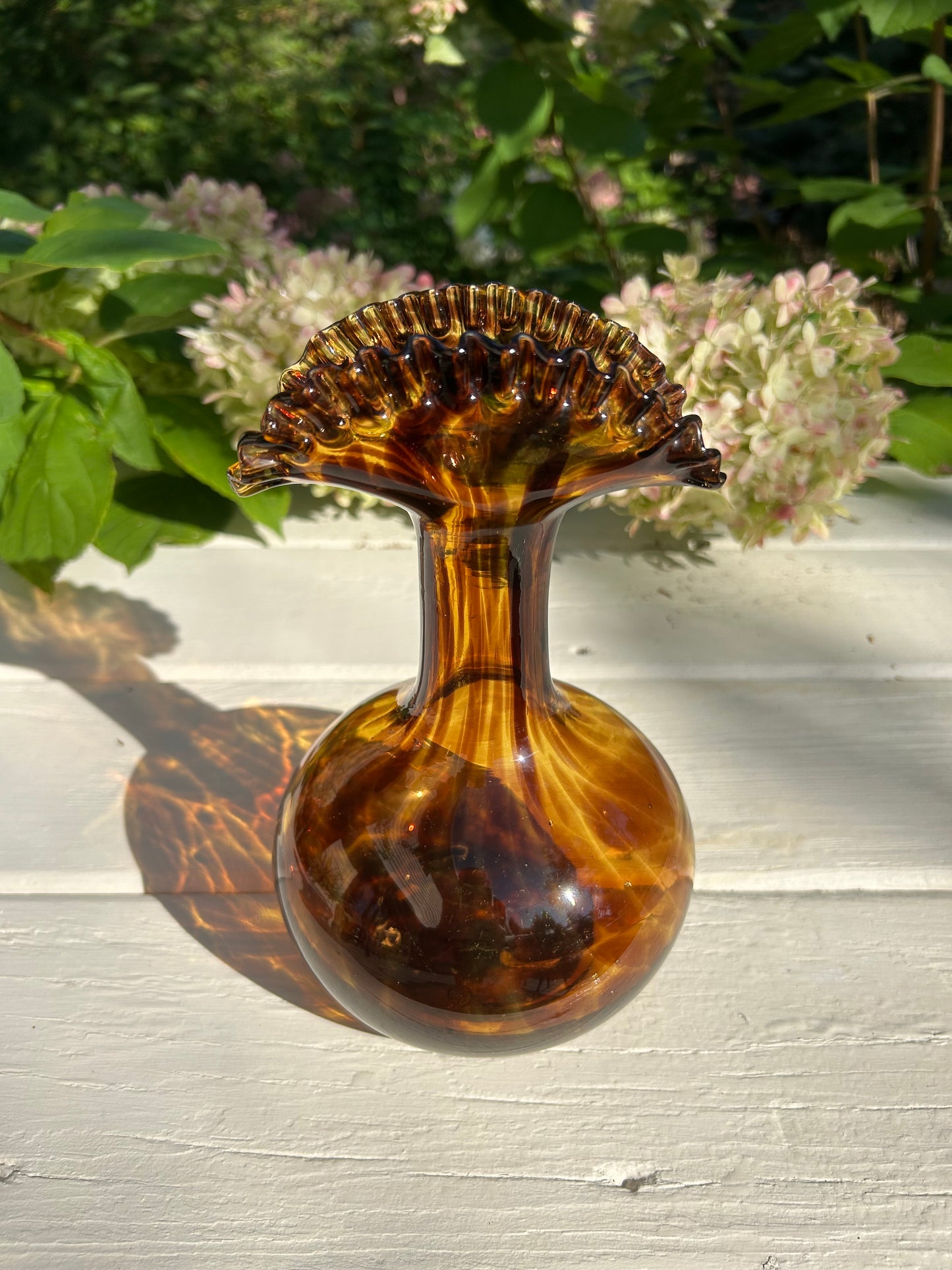 9” Italian Empoli Hand Blown Glass Tortiseshell Vase