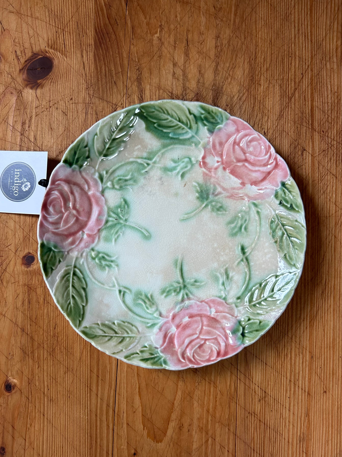 8” 1880 French Majolica Roses Plate