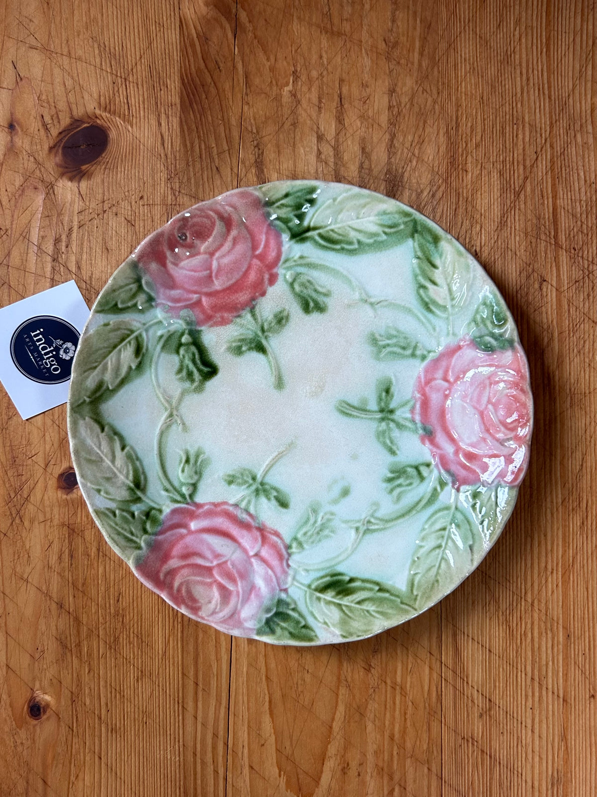 8” 1880 French Majolica Roses Plate