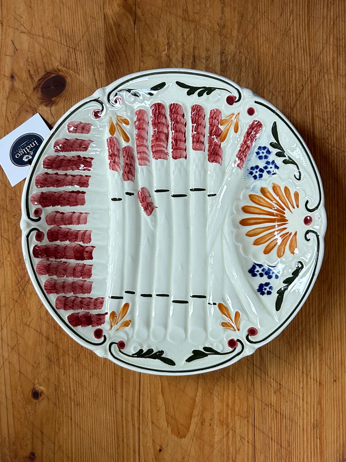 9.5” 1890 French Majolica Onnaing Asparagus Plate