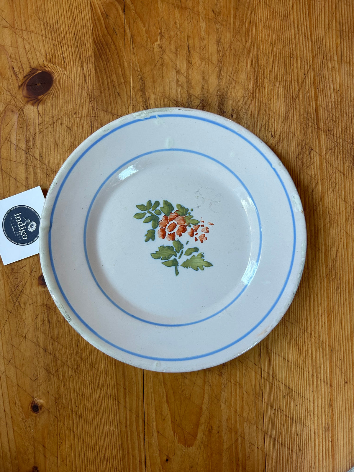 8” Antique French Faience Plate Light blue
