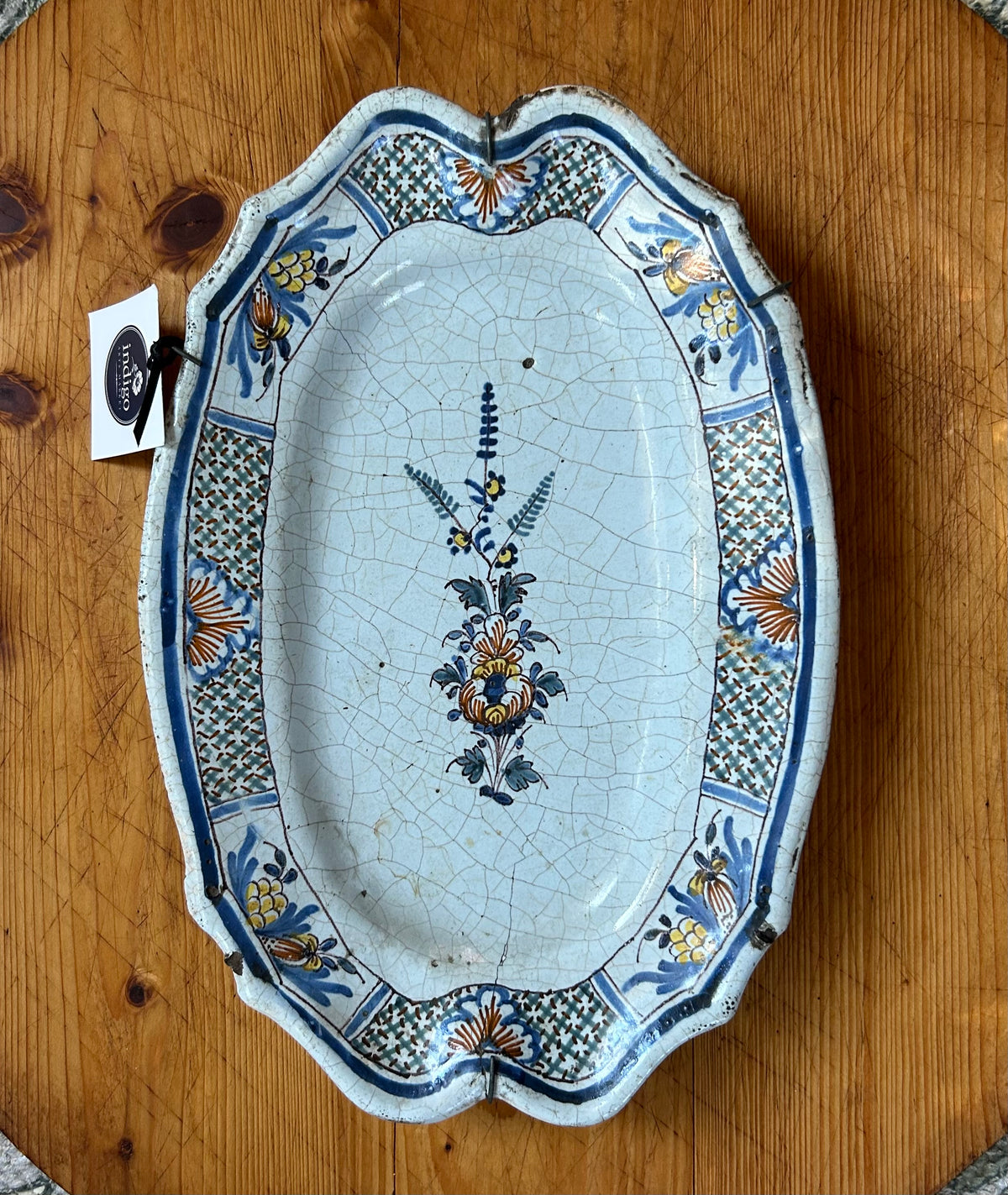 13” x 9” 18th C Rouen Platter with hanger