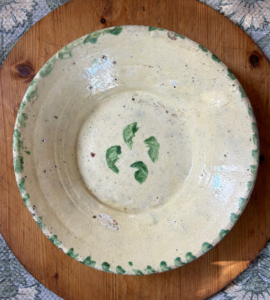 13.5” x 3” Antique Italian Puglia Bowl with green accents