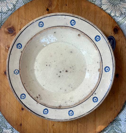 13” x 2” Antique Italian Puglia Bowl with blue accents