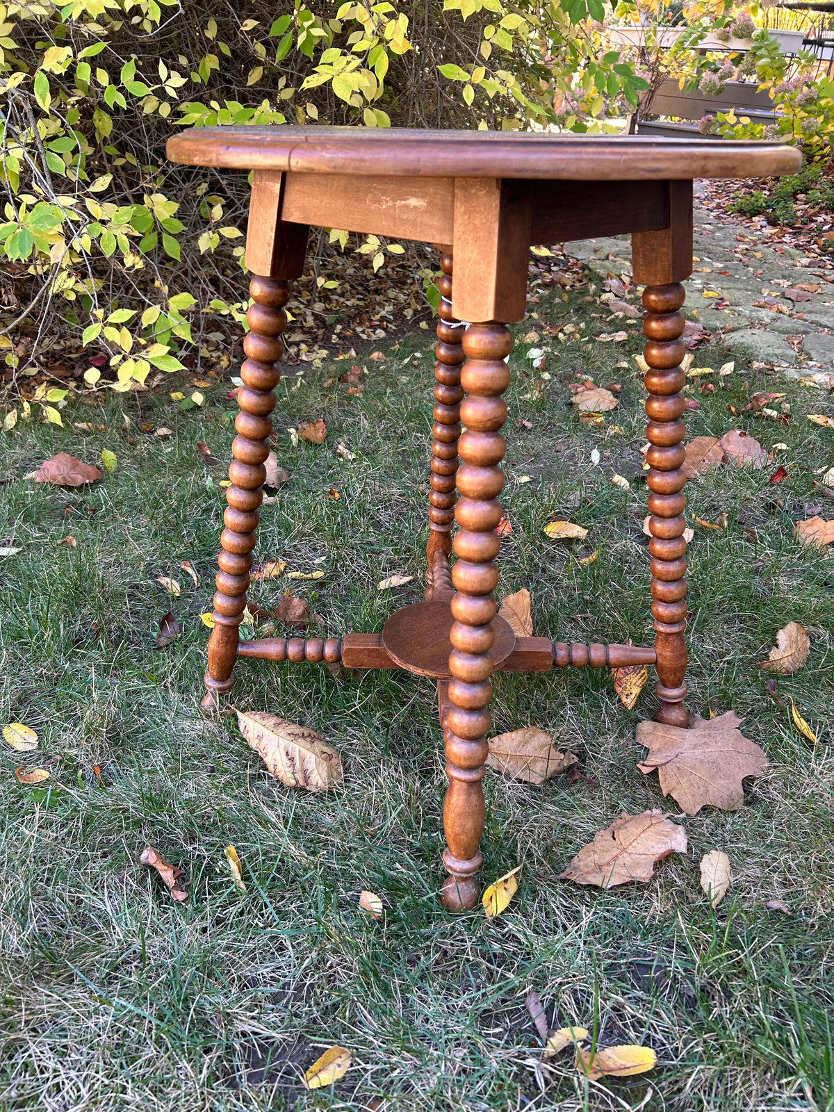 Danish 20” x 24” H Side Table, Hand Turned Legs